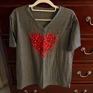 Valentines's Day T-Shirt with Scattered Red Hearts